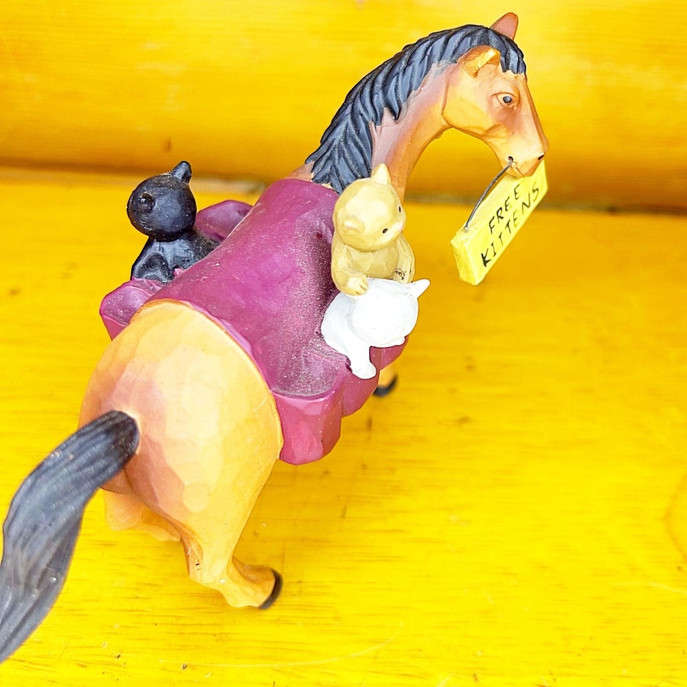 Horse with Free Kittens Figurine Cat Lover Whimsical Resin Statue - Picture 6 of 7